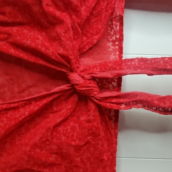 WILD Fable Women's Bell Long Sleeve Tie Front Top - Red Floral - Picture 6 of 10